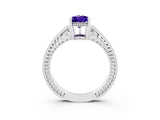 White gold Pear Cut Tanzanite Ring with Milgrain Pavé Band and Four-Prong Setting_39