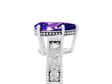 White gold Pear Cut Tanzanite Ring with Milgrain Pavé Band and Four-Prong Setting_41