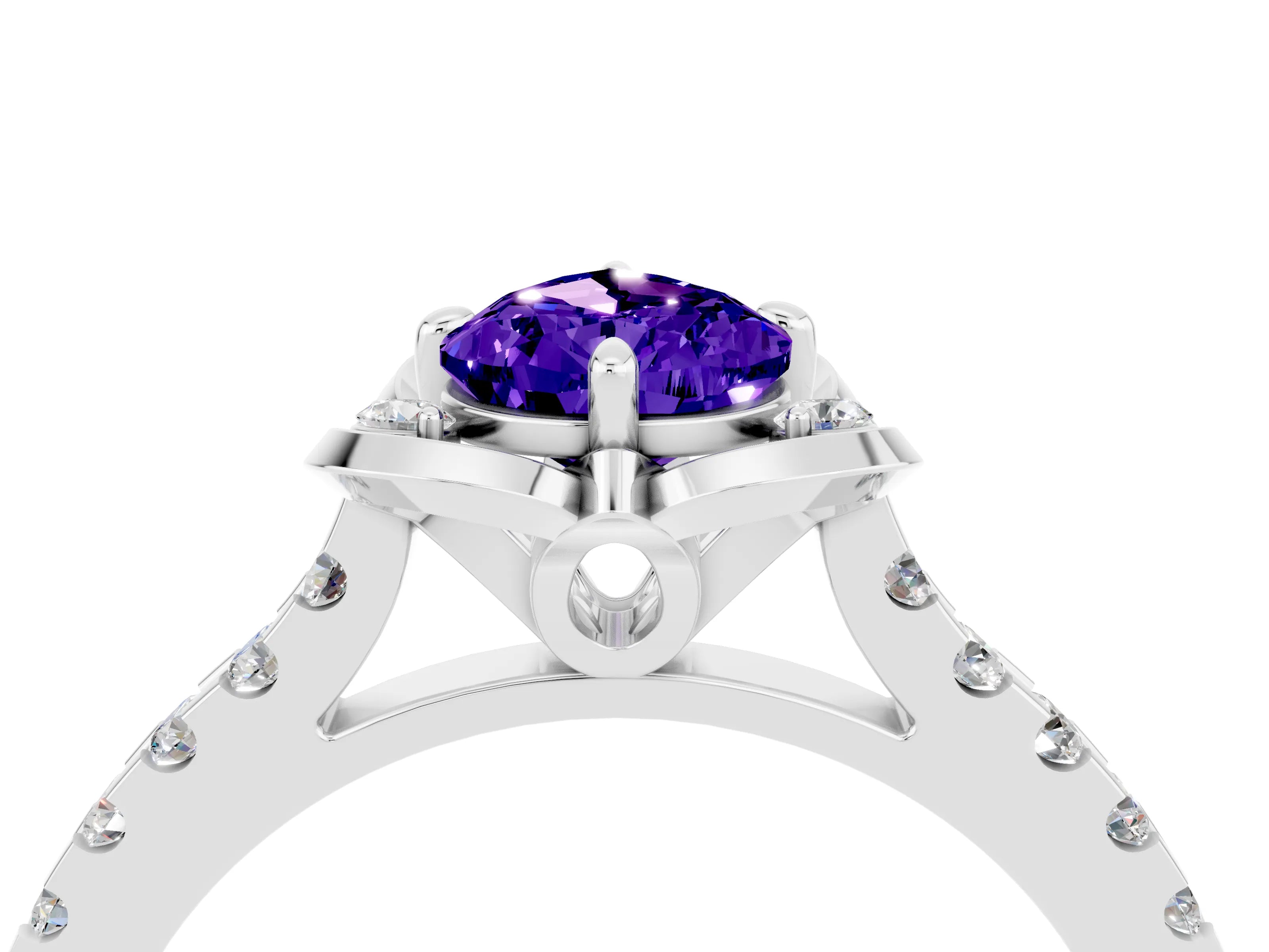 White gold Pear Cut Tanzanite Ring with Pavé Band and Floral Prong Setting_4