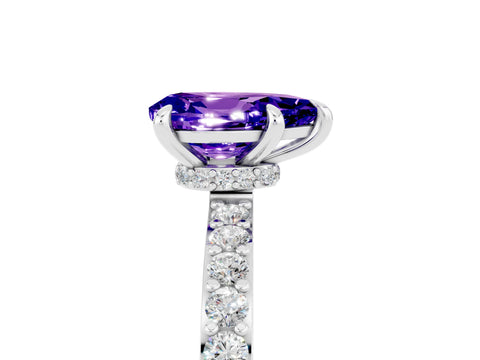 White gold Pear Cut Tanzanite Ring with Pavé Band and Four-Prong Setting_5