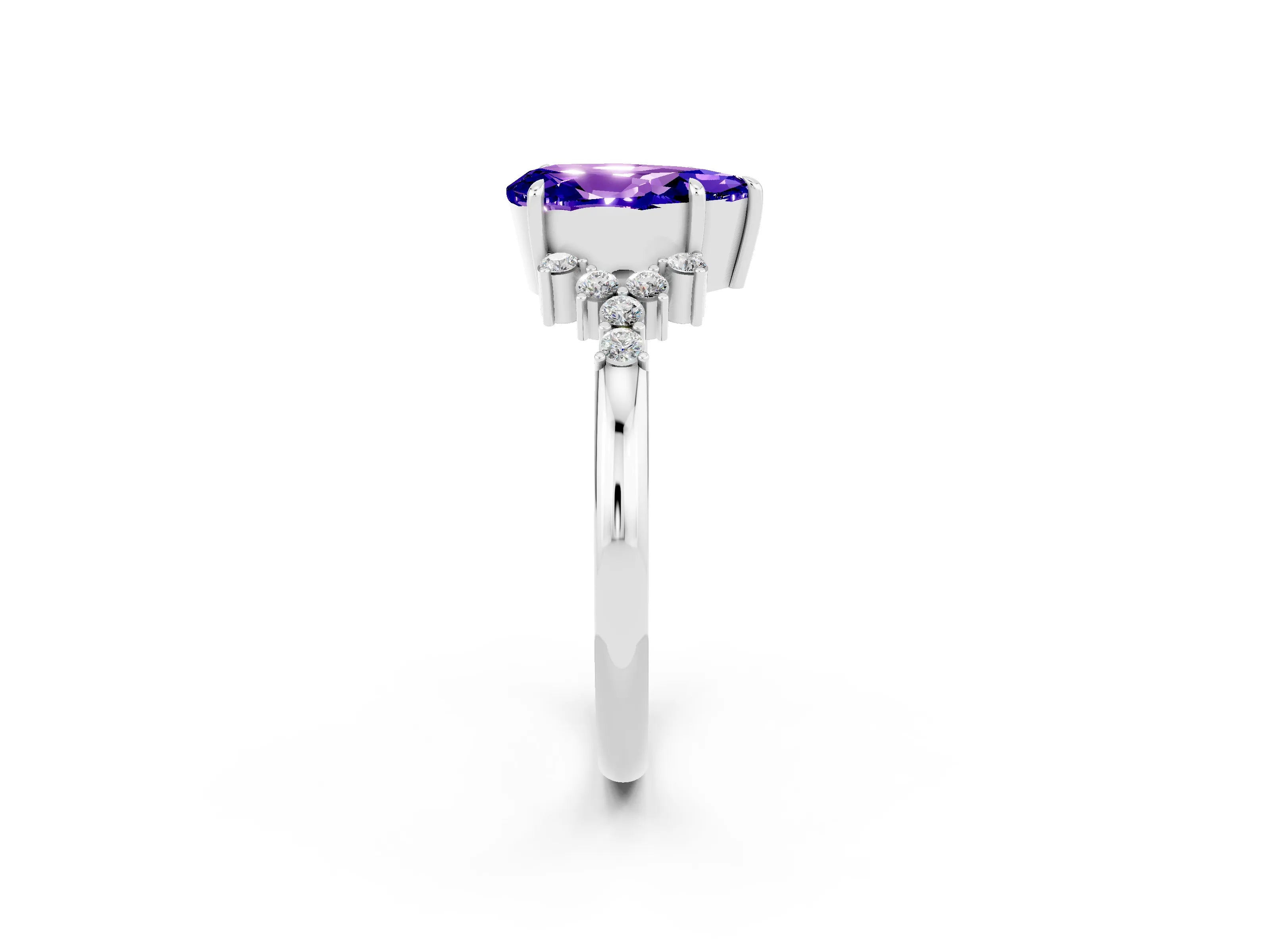 White gold Pear Cut Tanzanite Ring with Side Stones and Four-Prong Setting_38