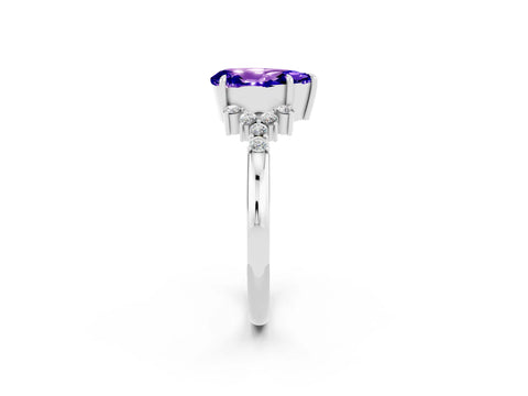 White gold Pear Cut Tanzanite Ring with Side Stones and Four-Prong Setting_38