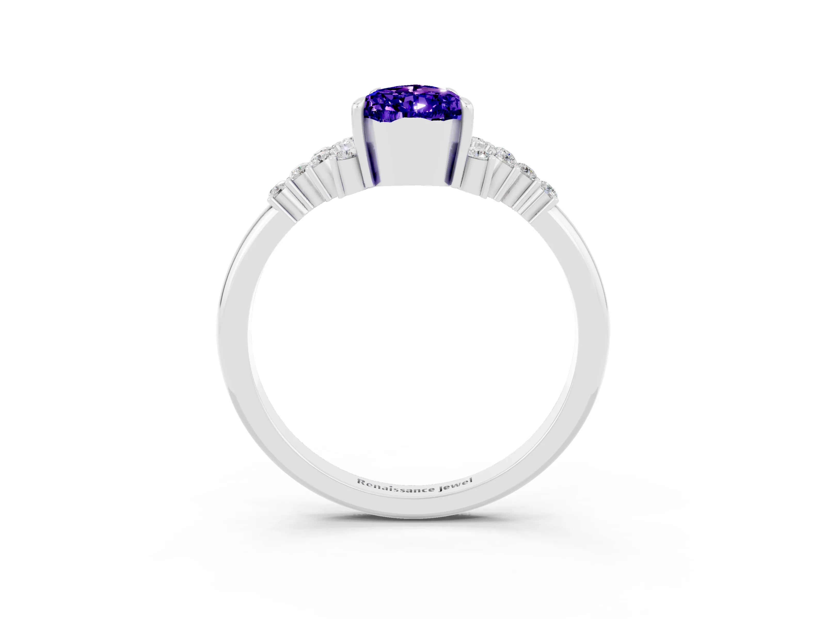 White gold Pear Cut Tanzanite Ring with Side Stones and Four-Prong Setting_39
