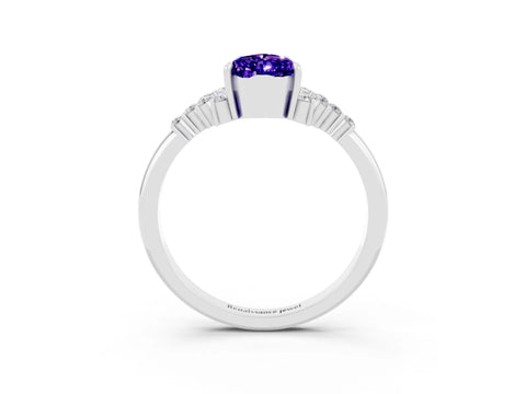 White gold Pear Cut Tanzanite Ring with Side Stones and Four-Prong Setting_39