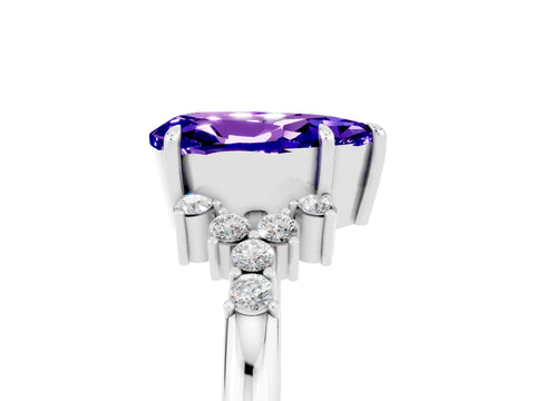 White gold Pear Cut Tanzanite Ring with Side Stones and Four-Prong Setting_41
