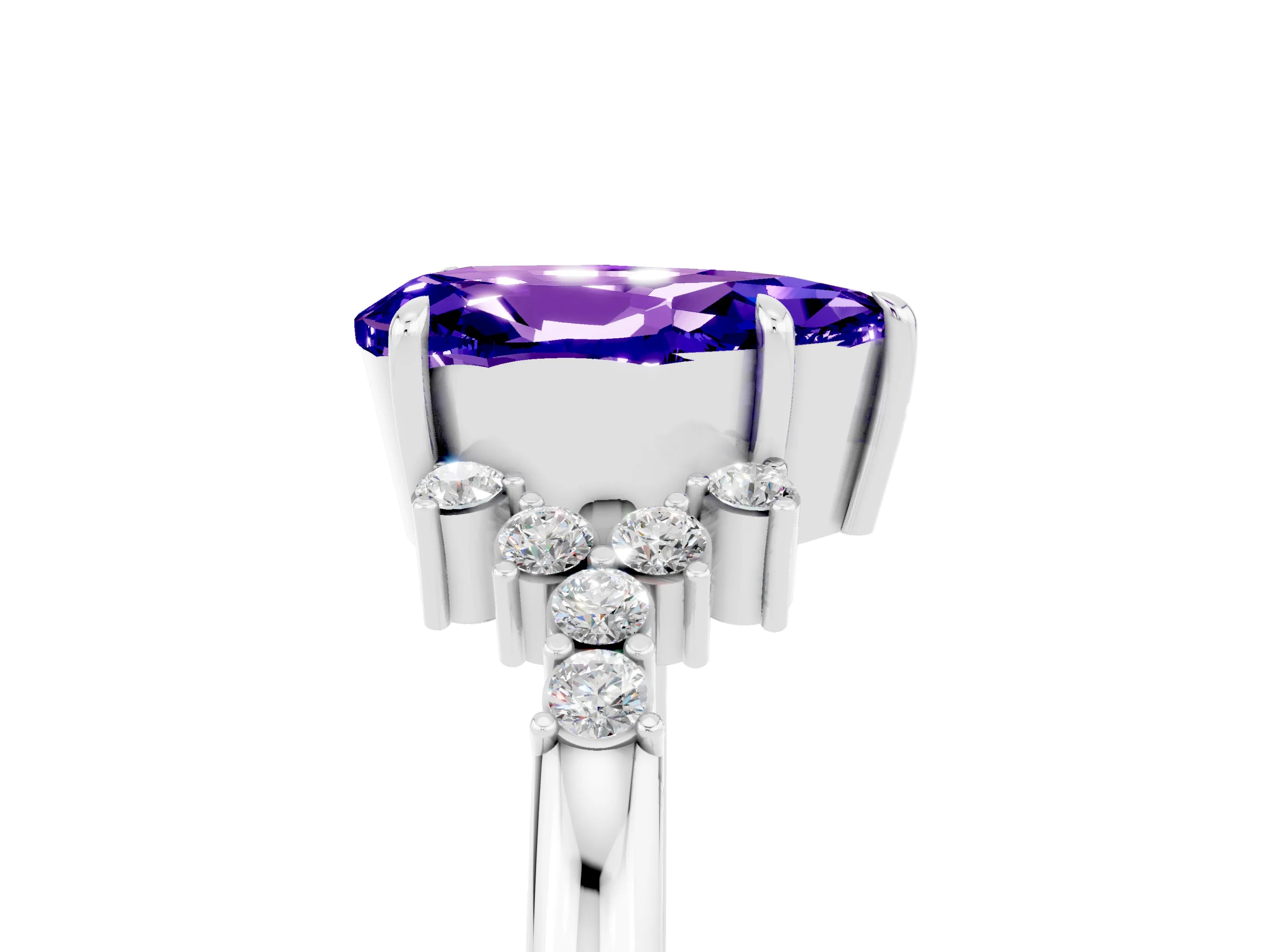 White gold Pear Cut Tanzanite Ring with Side Stones and Four-Prong Setting_41