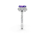 White gold Pear Cut Tanzanite Scalloped Halo Engagement Ring with Round Shared Prong Band_26