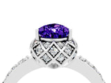 White gold Pear Cut Tanzanite Scalloped Halo Engagement Ring with Round Shared Prong Band_28