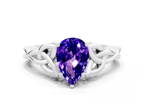 White gold Pear Cut Tanzanite Solitaire Celtic Knot Ring with Four-Prong Setting_12