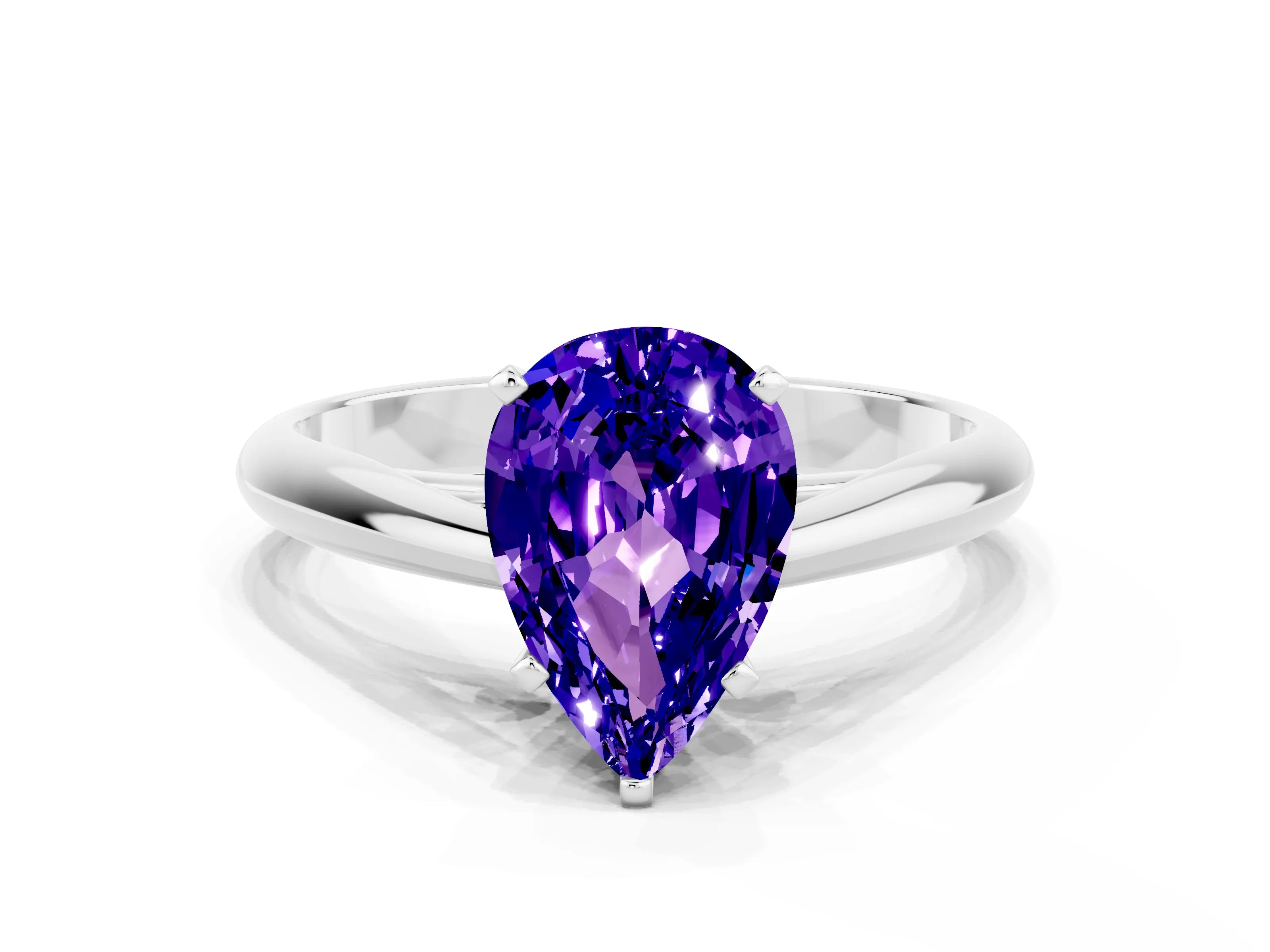 White gold Pear Cut Tanzanite Solitaire Engagement Ring with Cathedral Setting and Four-Prong Mount_24