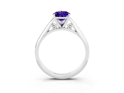 White gold Pear Cut Tanzanite Solitaire Engagement Ring with Cathedral Setting and Four-Prong Mount_27