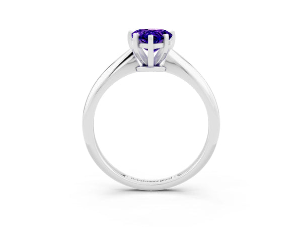 White gold Pear Cut Tanzanite Solitaire Engagement Ring with Classic Band and Four-Prong Setting