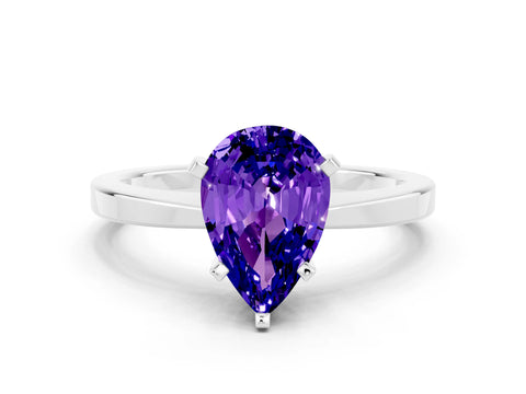 White gold Pear Cut Tanzanite Solitaire Engagement Ring with Classic Band and Four-Prong Setting_24
