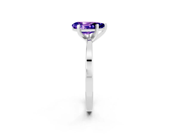 Silver Pear Cut Tanzanite Solitaire Engagement Ring with Classic Band and Four-Prong Setting
