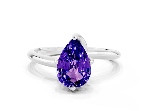 White gold Pear Cut Tanzanite Solitaire Engagement Ring with Four-Prong Setting and Classic Band_12