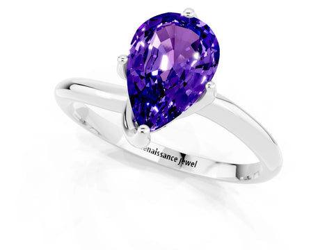 White gold Pear Cut Tanzanite Solitaire Engagement Ring with Four-Prong Setting and Classic Band_13