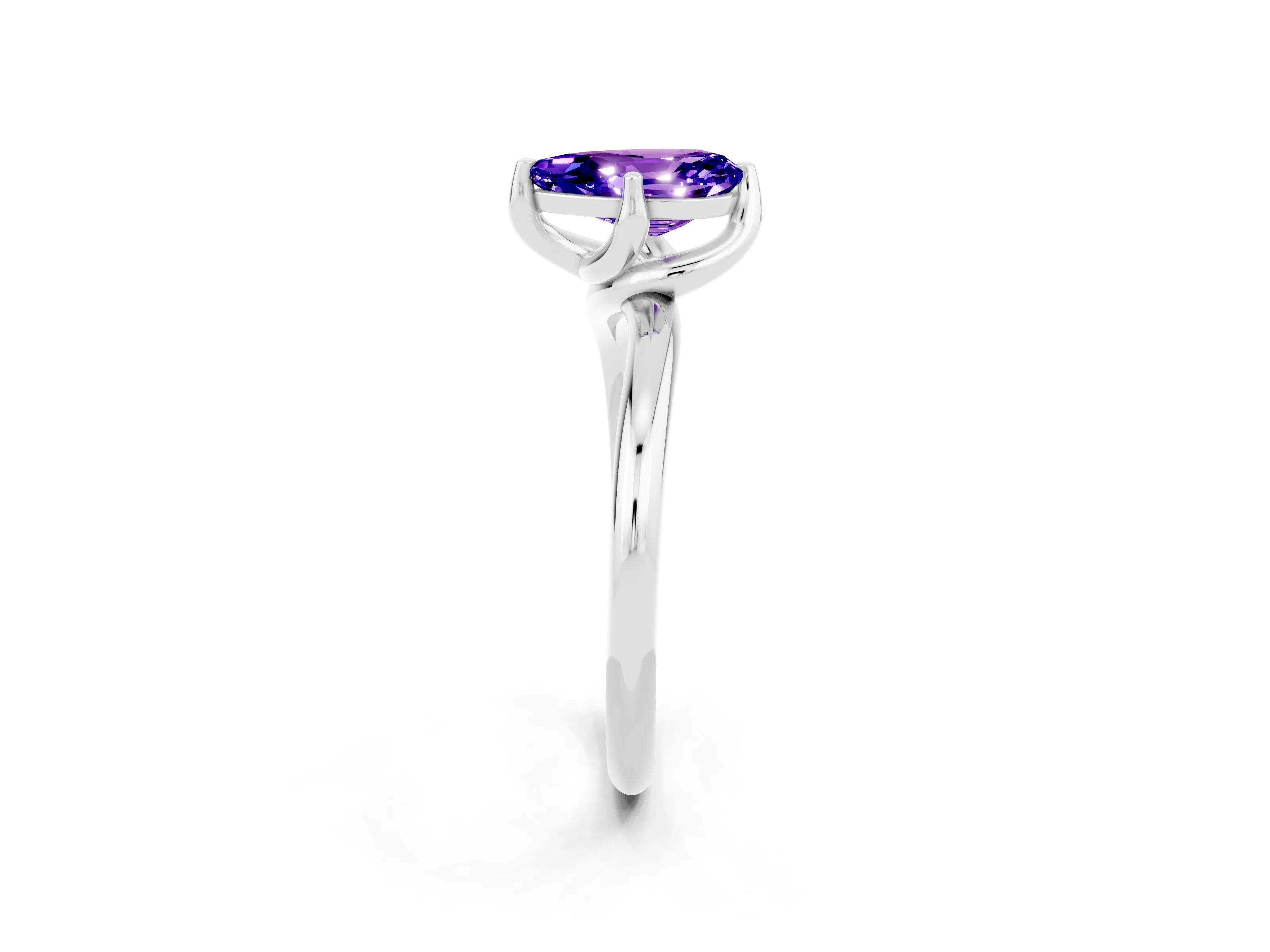 White gold Pear Cut Tanzanite Solitaire Engagement Ring with Four-Prong Setting and Classic Band_14