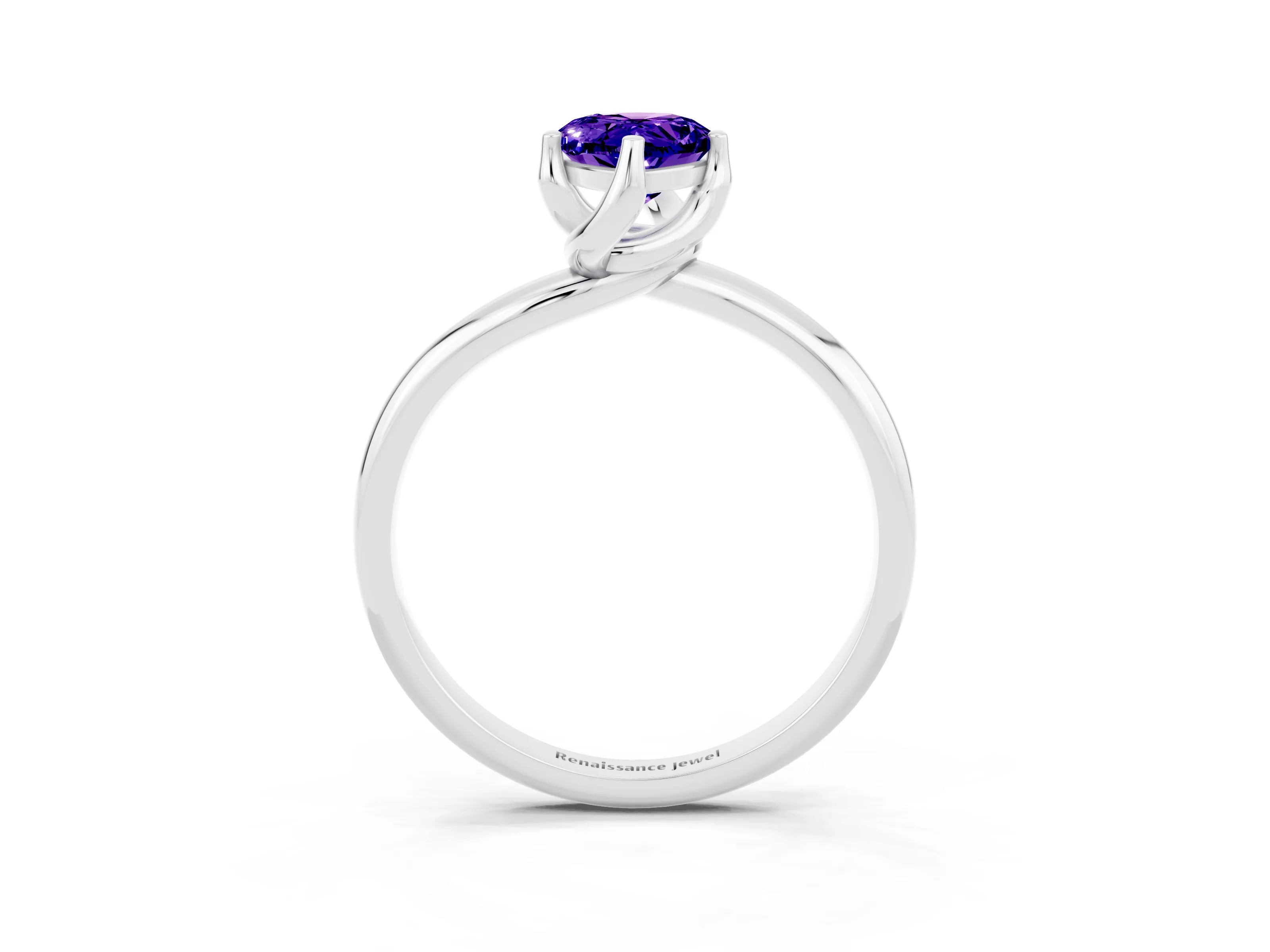 White gold Pear Cut Tanzanite Solitaire Engagement Ring with Four-Prong Setting and Classic Band_15