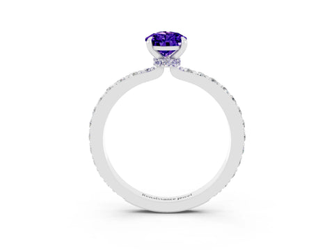 White gold Pear Cut Tanzanite Solitaire Engagement Ring with Pavé Band and Four-Prong Setting_3