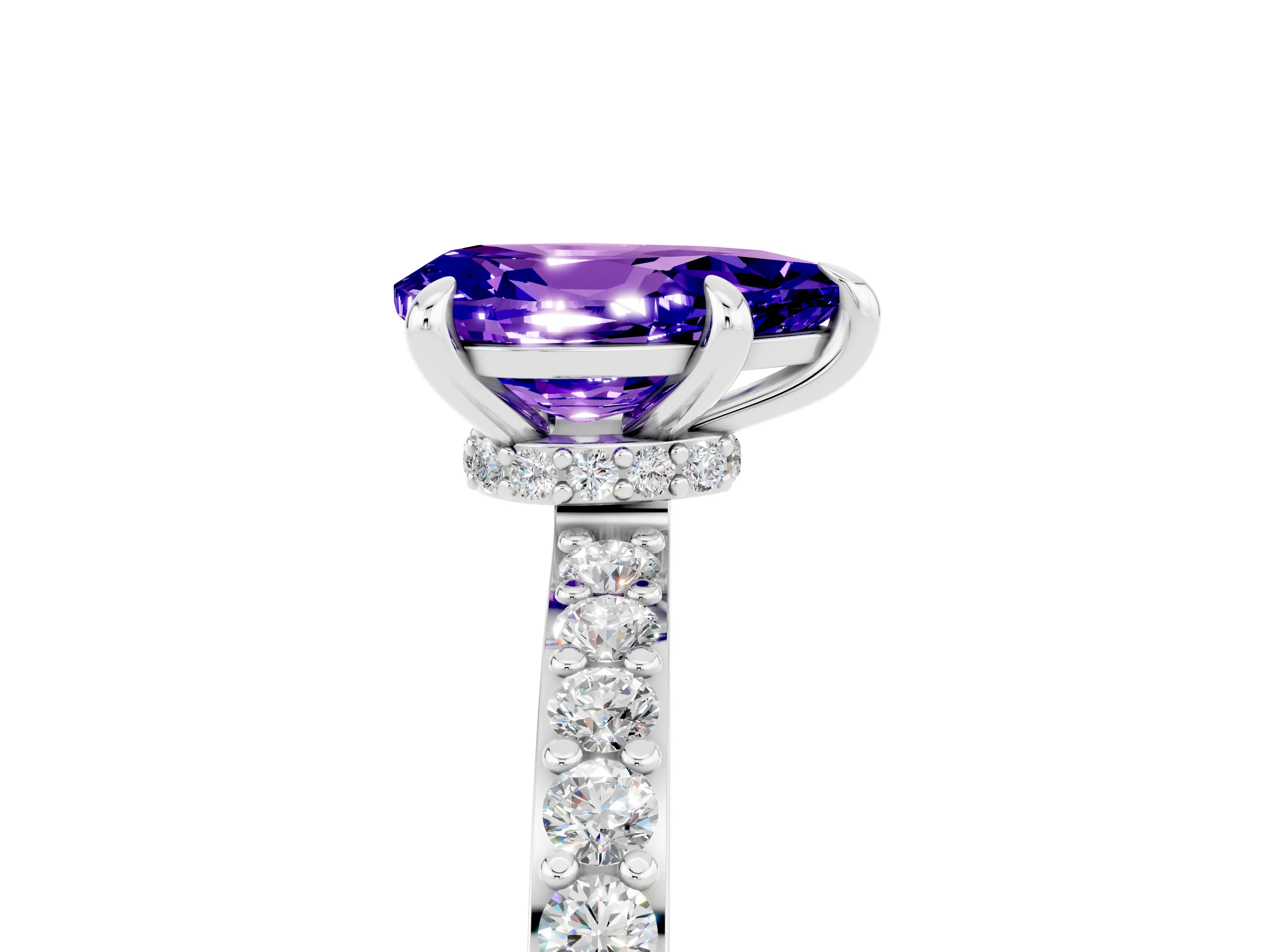 White gold Pear Cut Tanzanite Solitaire Engagement Ring with Pavé Band and Four-Prong Setting_5