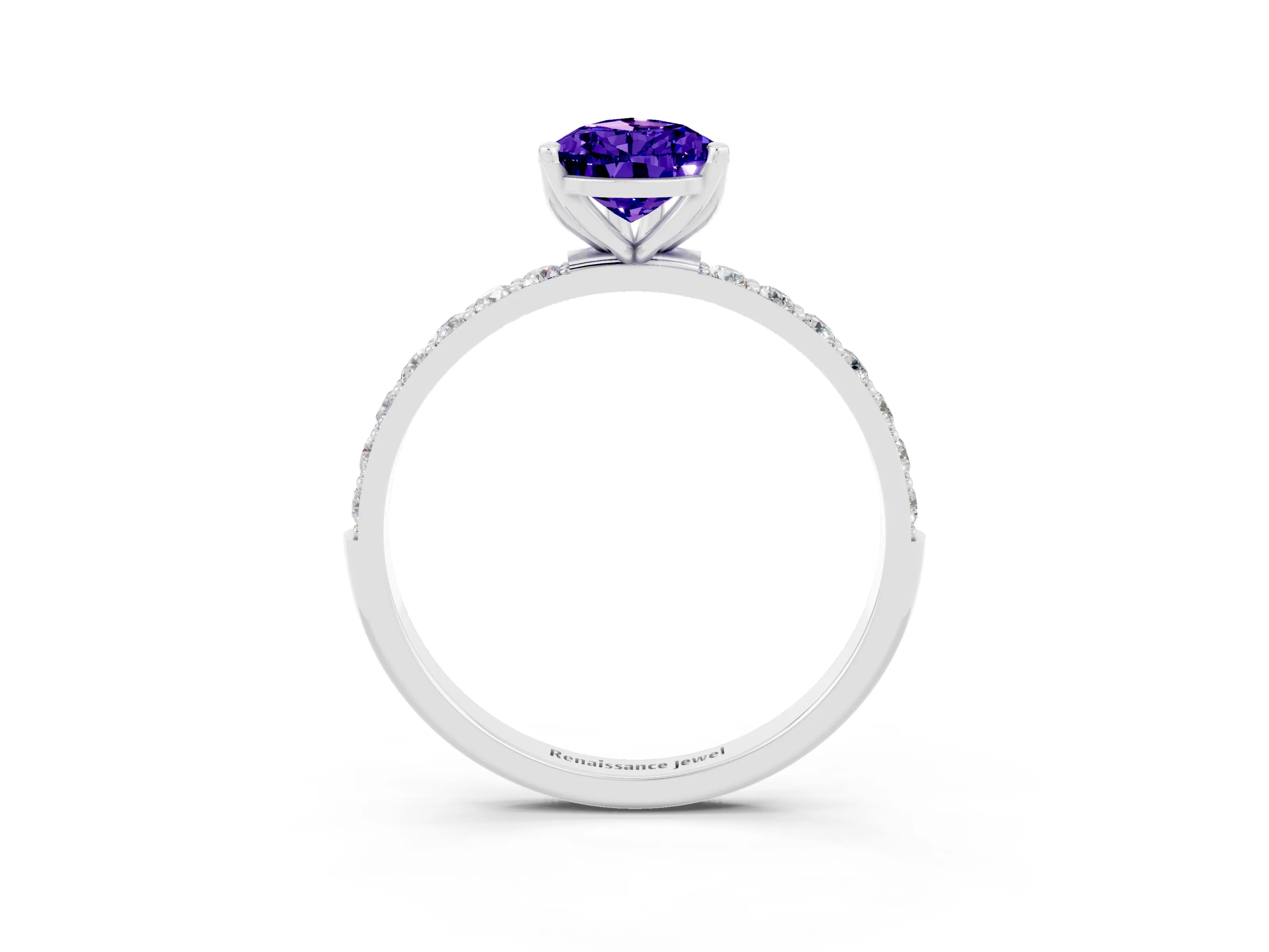 White gold Pear Cut Tanzanite Solitaire Engagement Ring with Pavé Band and Prong Setting_3
