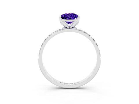 White gold Pear Cut Tanzanite Solitaire Engagement Ring with Pavé Band and Prong Setting_3