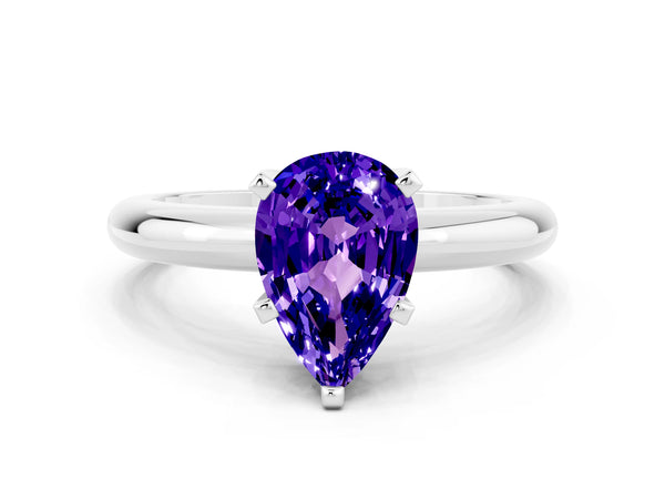 White gold Pear Cut Tanzanite Solitaire Engagement Ring with Round Band and Four-Prong Setting