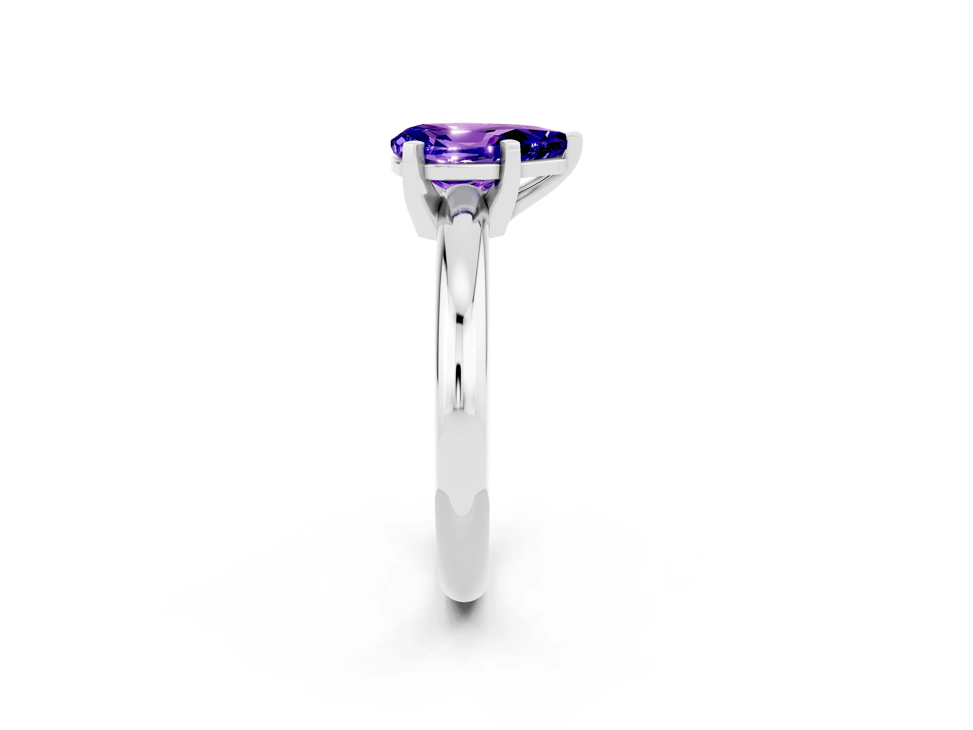 White gold Pear Cut Tanzanite Solitaire Engagement Ring with Round Band and Four-Prong Setting_20