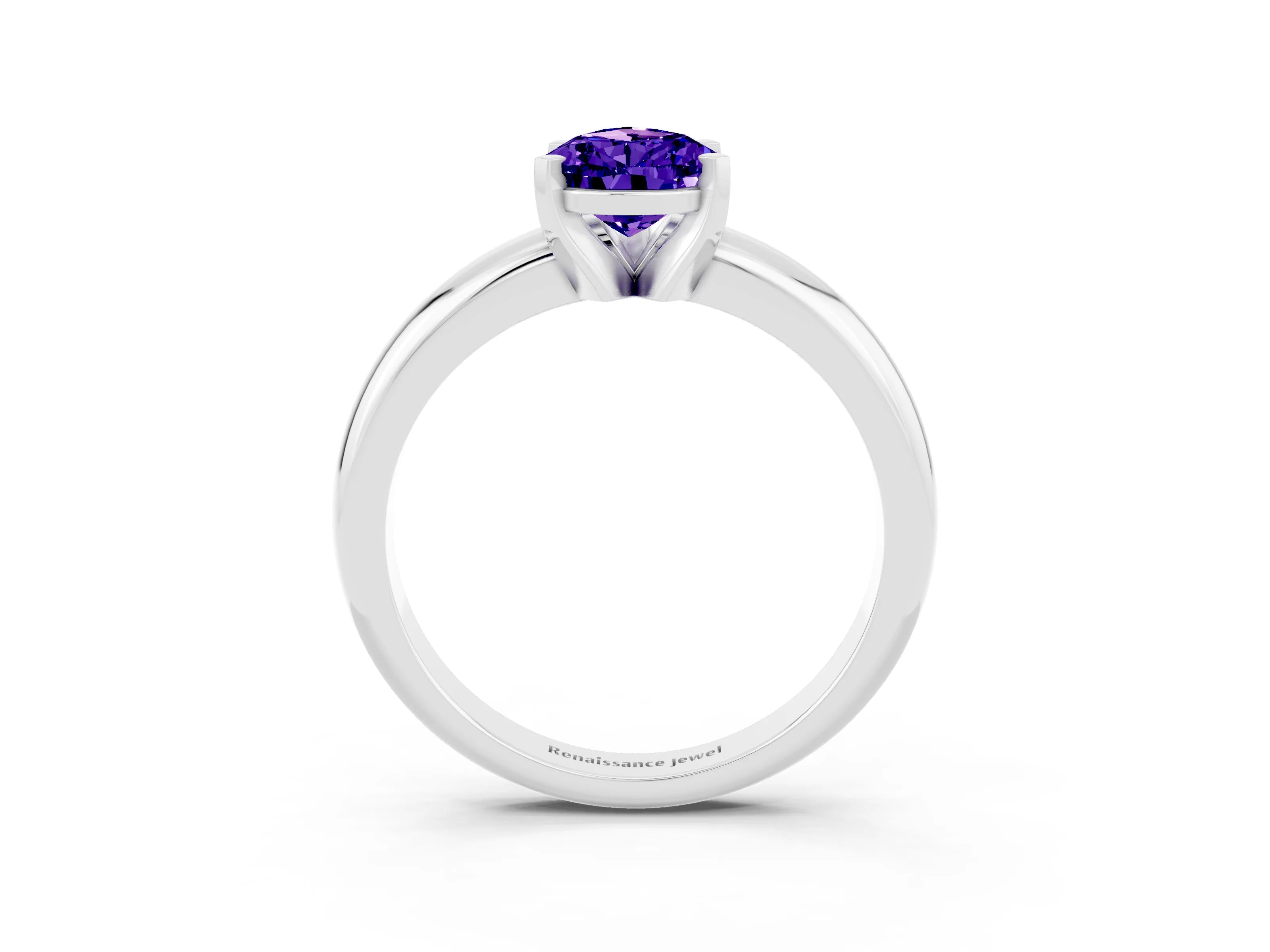 White gold Pear Cut Tanzanite Solitaire Engagement Ring with Round Band and Four-Prong Setting_27
