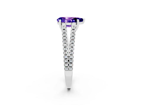 White gold Pear Cut Tanzanite Solitaire Engagement Ring with Split Shank Pavé Band_2