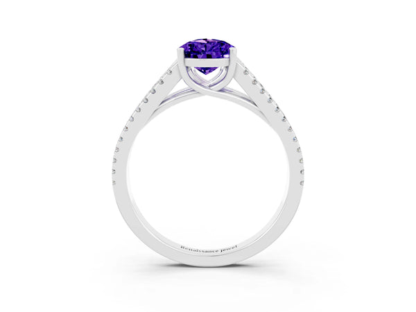 Platinum Pear Cut Tanzanite Solitaire Engagement Ring with Split Shank Pavé Band
