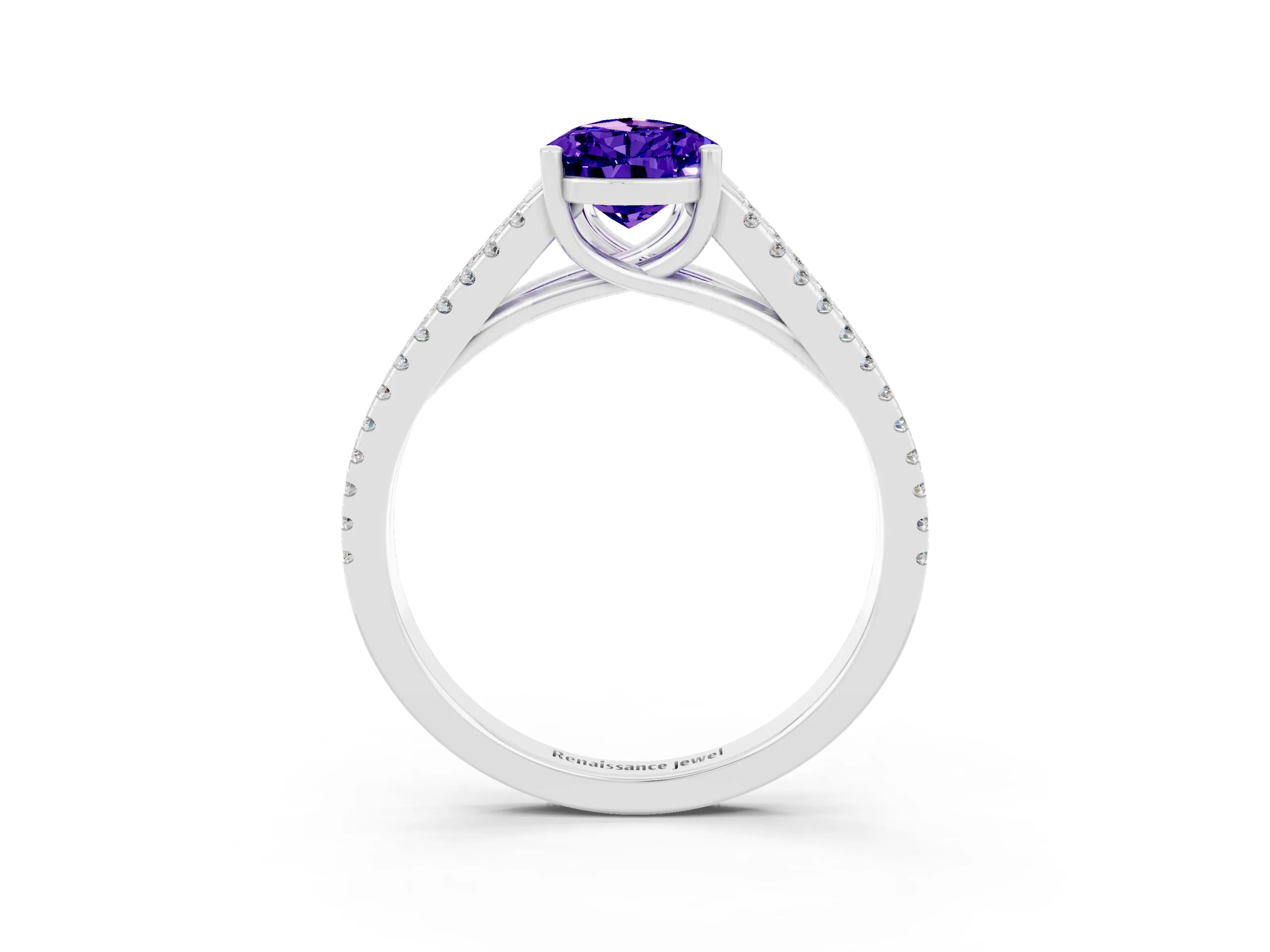 White gold Pear Cut Tanzanite Solitaire Engagement Ring with Split Shank Pavé Band_3