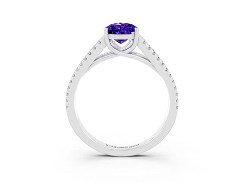 White gold Pear Cut Tanzanite Solitaire Engagement Ring with Split Shank Pavé Band_3