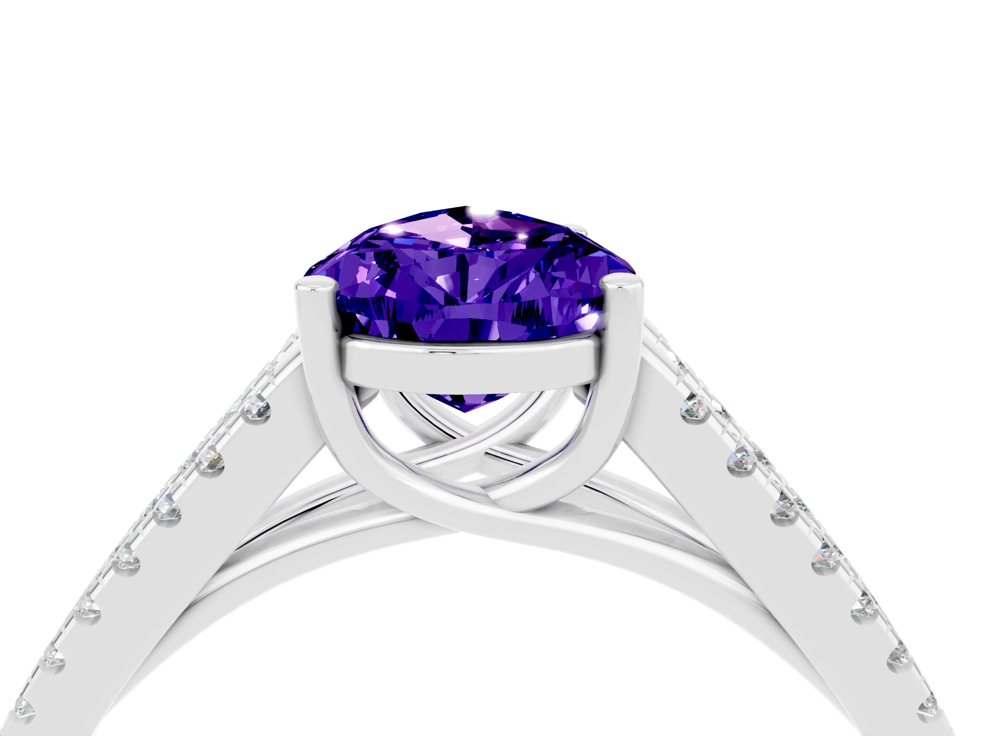 White gold Pear Cut Tanzanite Solitaire Engagement Ring with Split Shank Pavé Band_4