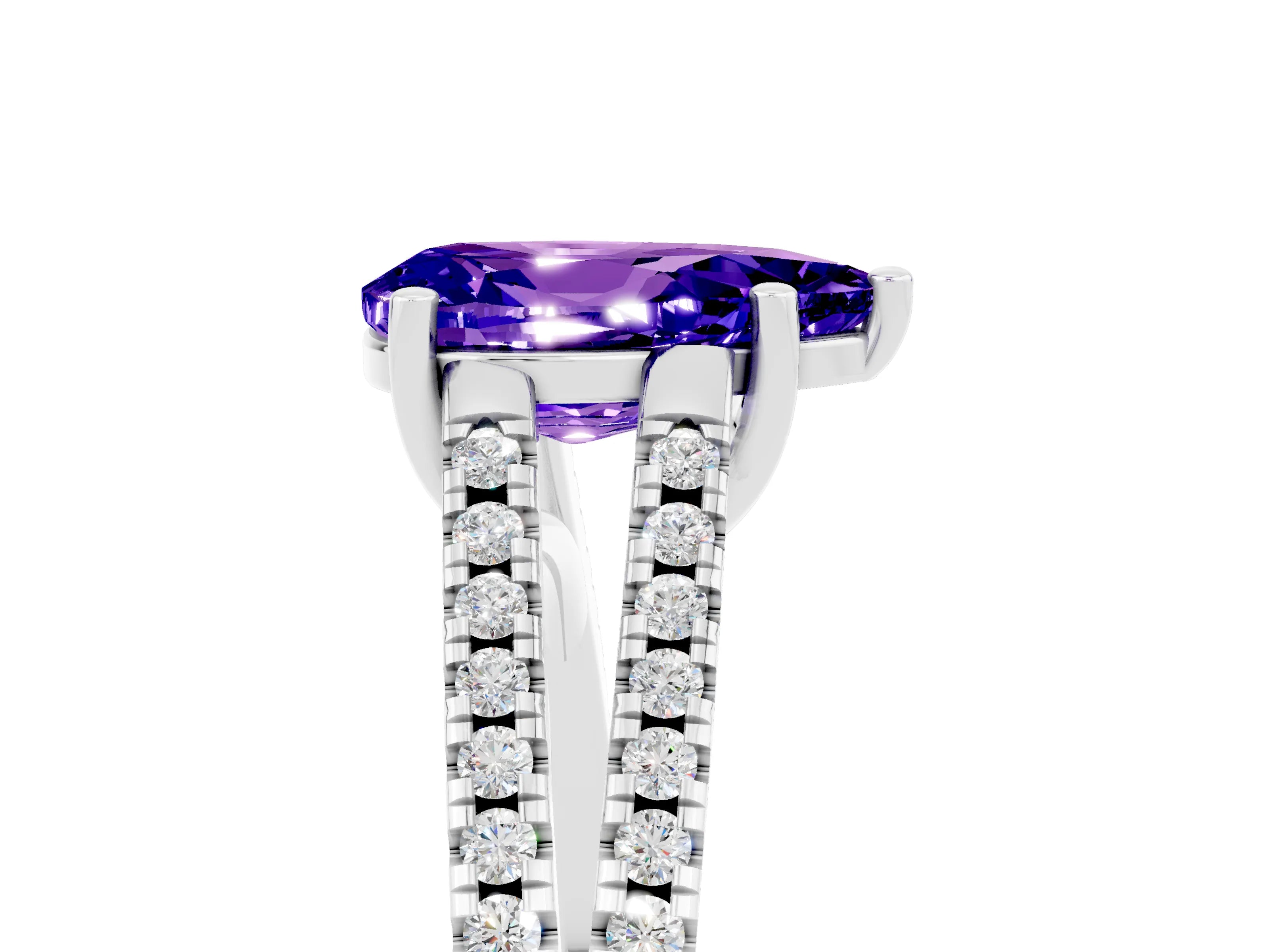 White gold Pear Cut Tanzanite Solitaire Engagement Ring with Split Shank Pavé Band_5