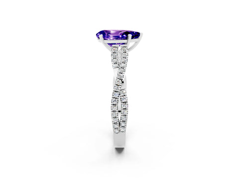 White gold Pear Cut Tanzanite Solitaire Engagement Ring with Twisted Pavé Band and Four-Prong Setting_2