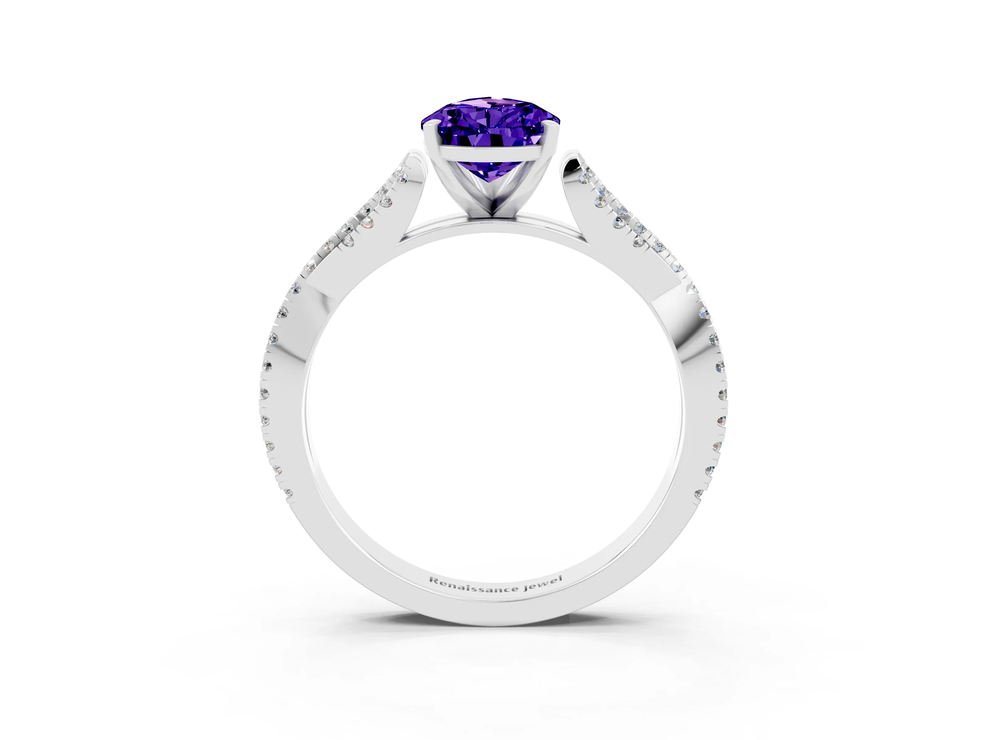 White gold Pear Cut Tanzanite Solitaire Engagement Ring with Twisted Pavé Band and Four-Prong Setting_3