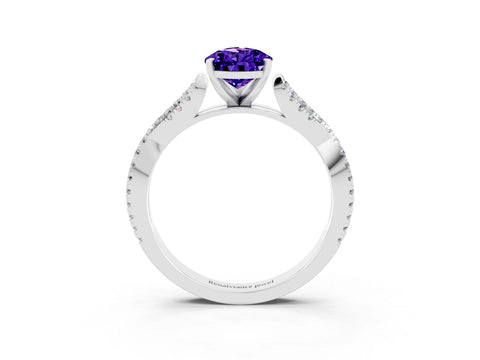 White gold Pear Cut Tanzanite Solitaire Engagement Ring with Twisted Pavé Band and Four-Prong Setting_3