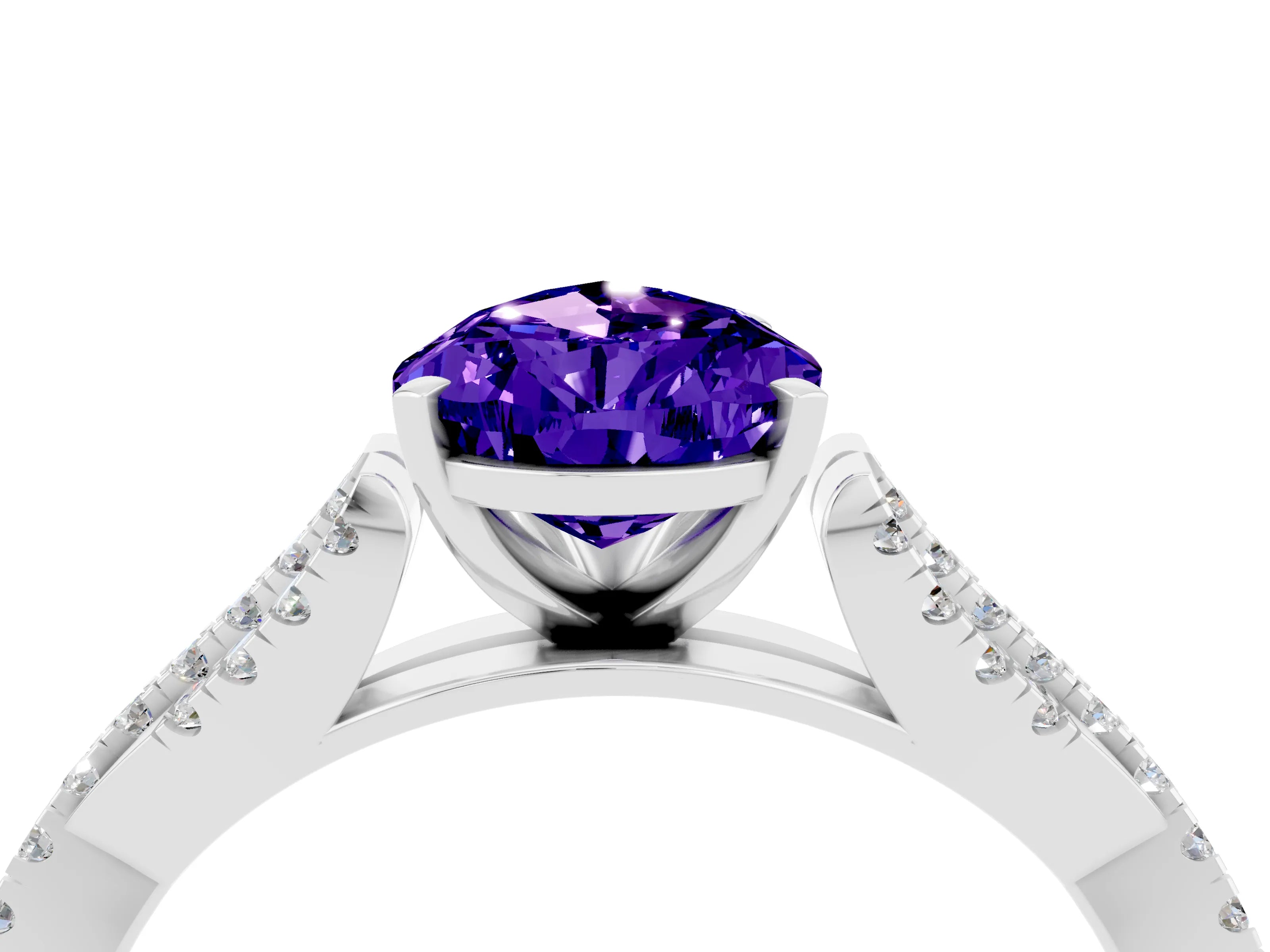 White gold Pear Cut Tanzanite Solitaire Engagement Ring with Twisted Pavé Band and Four-Prong Setting_4