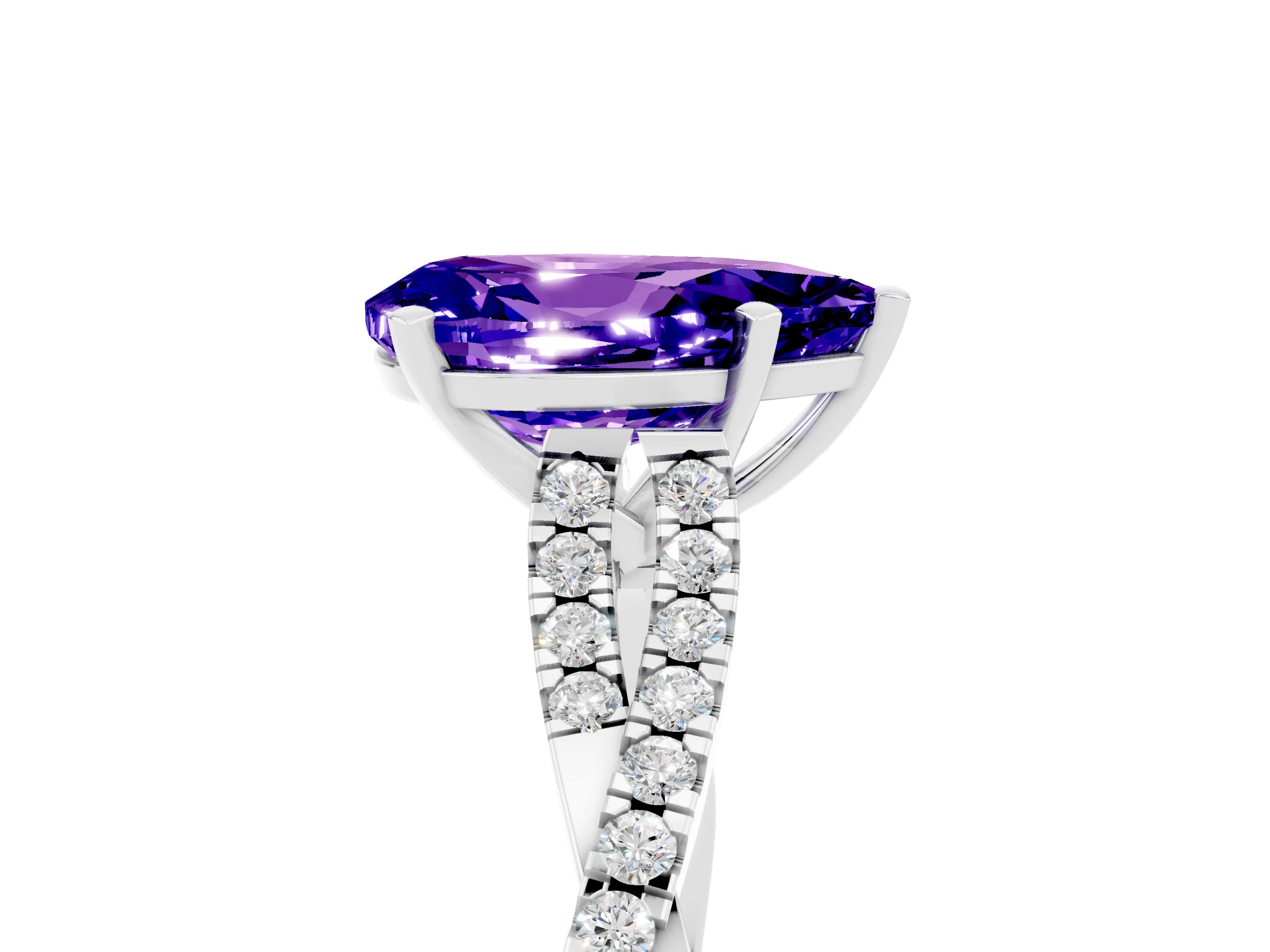 White gold Pear Cut Tanzanite Solitaire Engagement Ring with Twisted Pavé Band and Four-Prong Setting_5