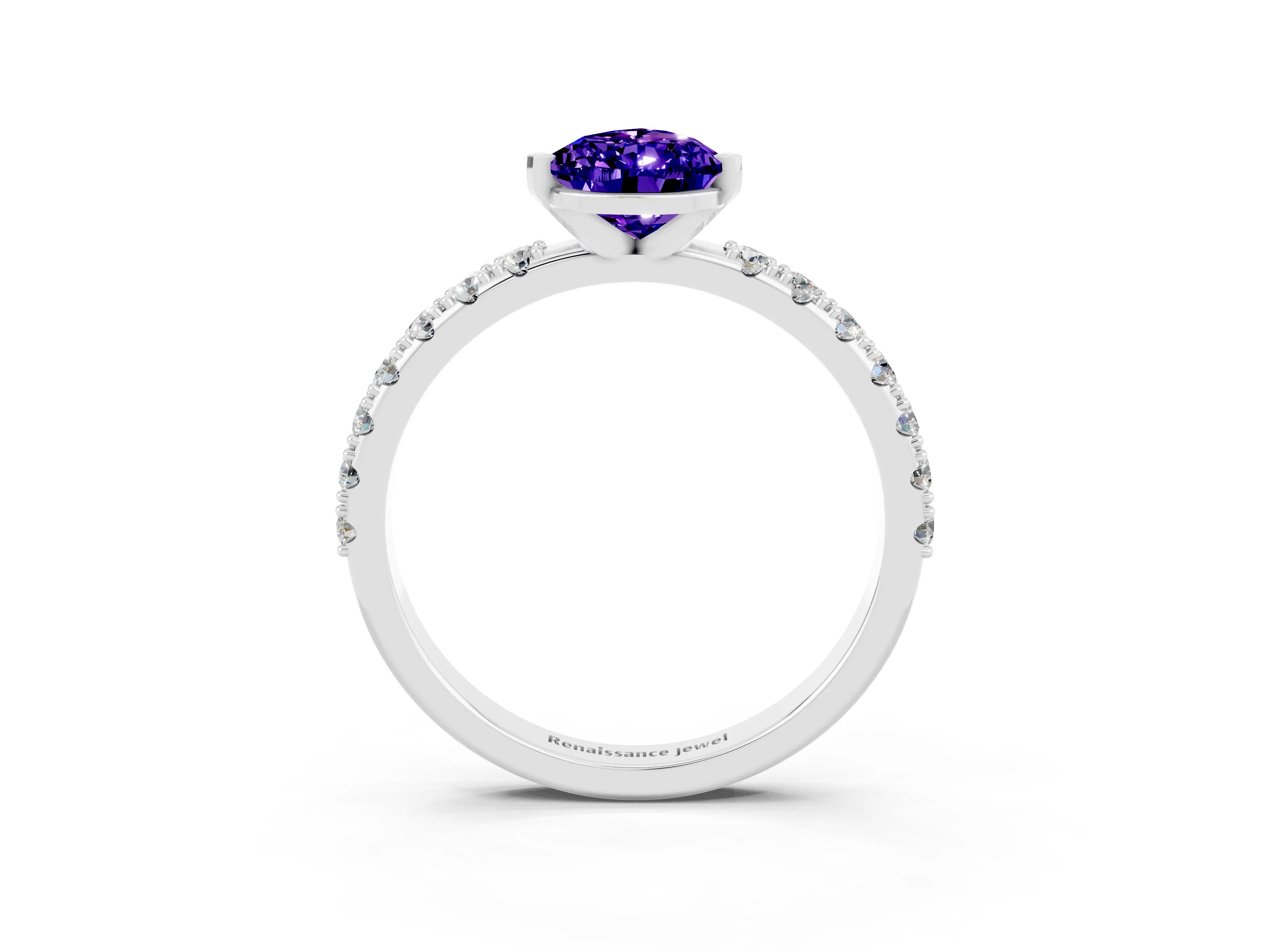 White gold Pear Cut Tanzanite Solitaire Pavé Band with Four-Prong Setting_3