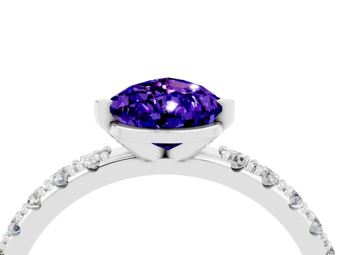 White gold Pear Cut Tanzanite Solitaire Pavé Band with Four-Prong Setting_4