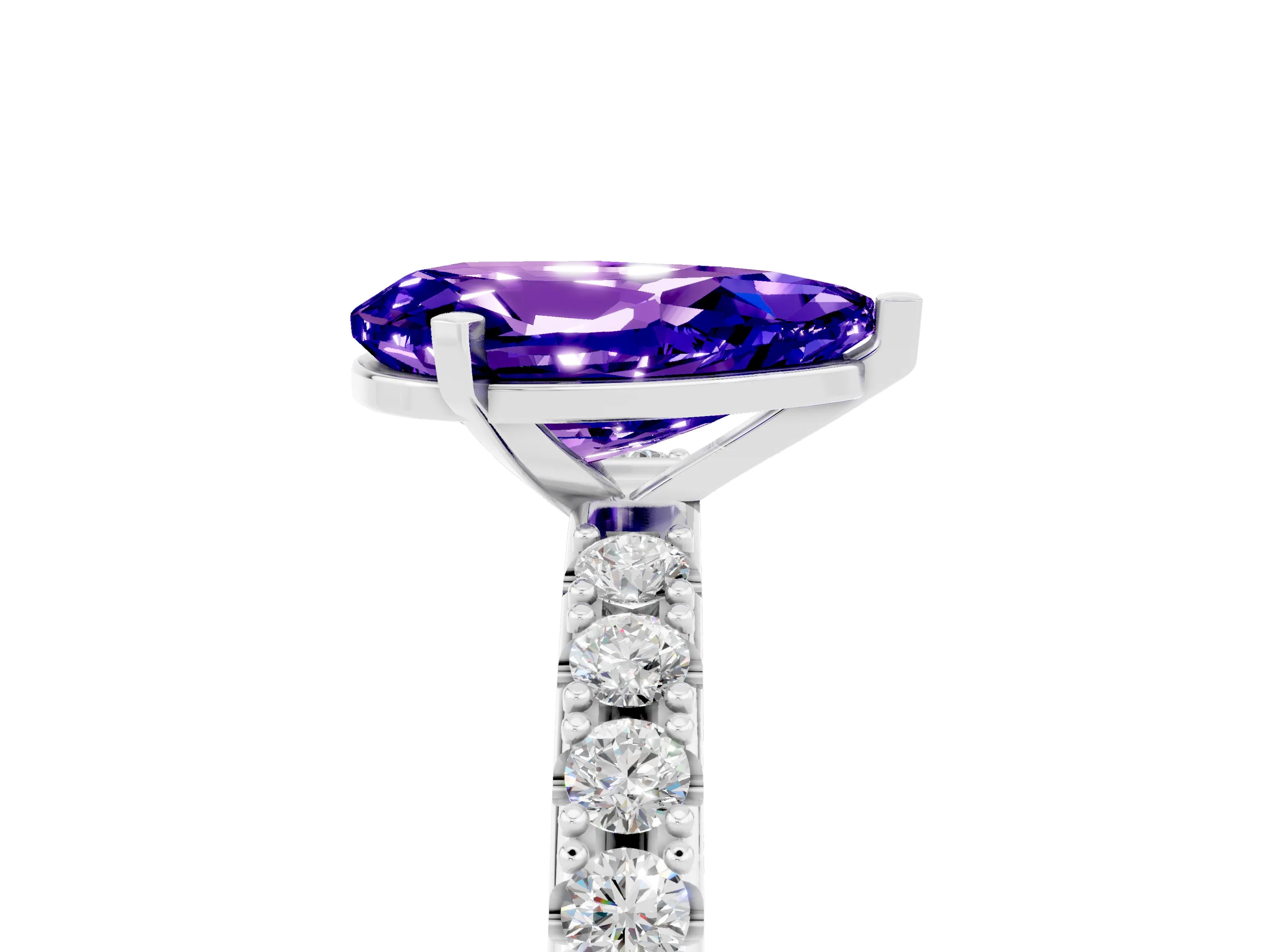 White gold Pear Cut Tanzanite Solitaire Pavé Band with Four-Prong Setting_5