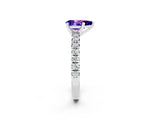 White gold Pear Cut Tanzanite Solitaire Pavé Engagement Ring with Round Band and Prong Setting_14