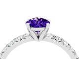 White gold Pear Cut Tanzanite Solitaire Pavé Engagement Ring with Round Band and Prong Setting_16