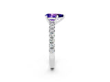 White gold Pear Cut Tanzanite Solitaire Pavé Engagement Ring with Round Band and Prong Setting_68