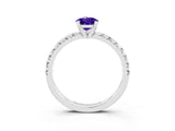 White gold Pear Cut Tanzanite Solitaire Pavé Engagement Ring with Round Band and Prong Setting_69