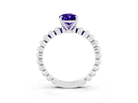 White gold Pear Cut Tanzanite Solitaire Ring with Beaded Band and Prong Setting_33