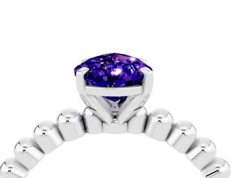 White gold Pear Cut Tanzanite Solitaire Ring with Beaded Band and Prong Setting_39