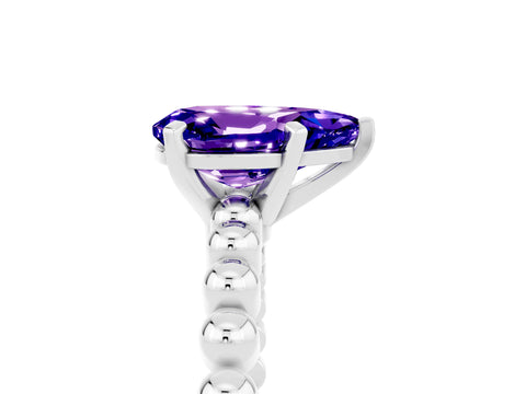 White gold Pear Cut Tanzanite Solitaire Ring with Beaded Band and Prong Setting_47